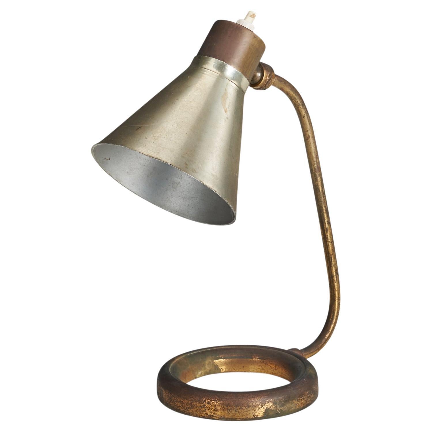 Italian Designer, Adjustable Table Lamp, Brass, Metal, Italy, 1940s