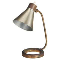 Italian Designer, Adjustable Table Lamp, Brass, Metal, Italy, 1940s