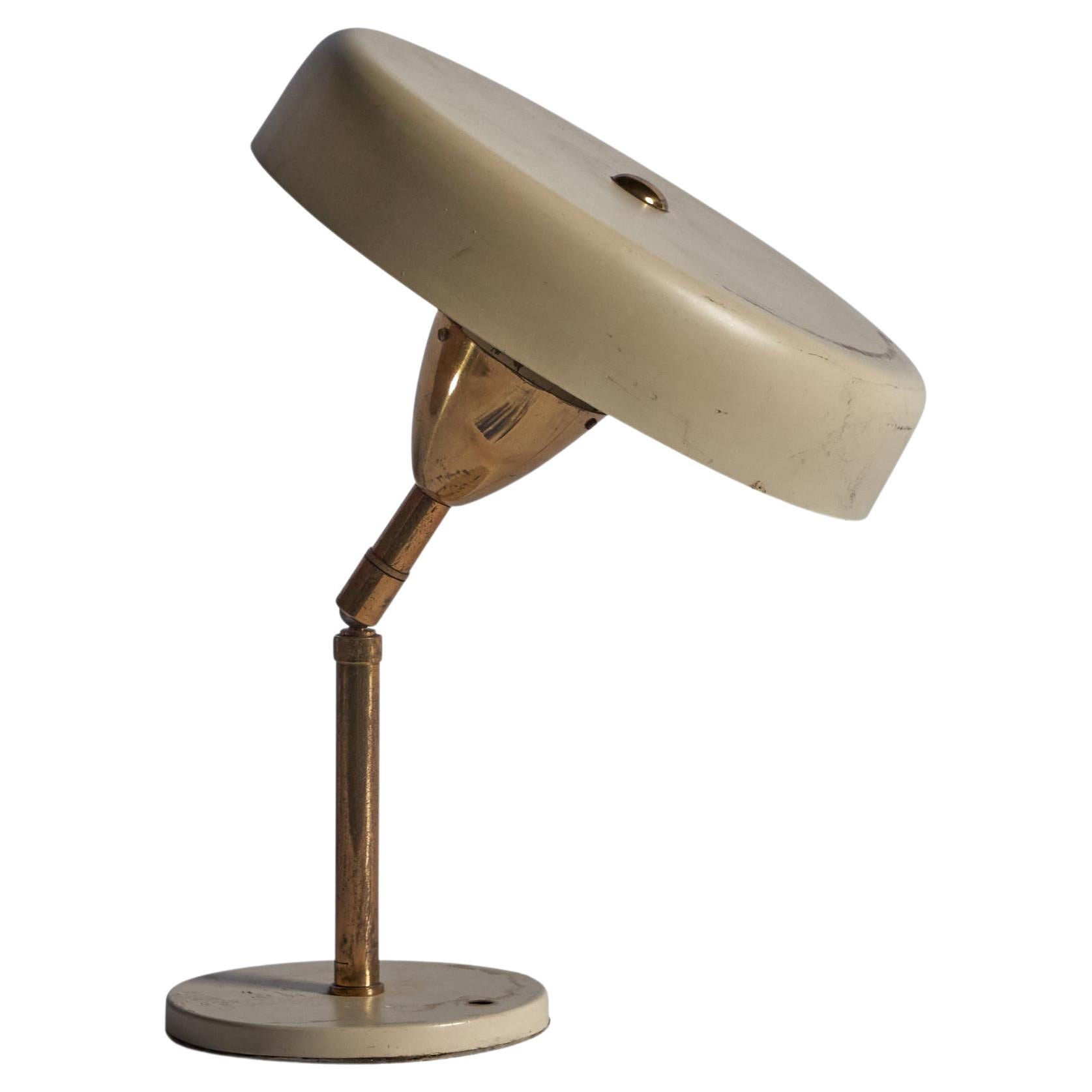 Italian Designer, Adjustable Table Lamp, Brass, Metal, Italy, 1940s For Sale