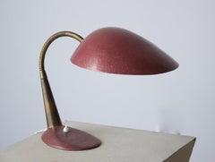 Italian Designer, Adjustable Table Lamp, Brass, Red Lacquered Metal, 1950s