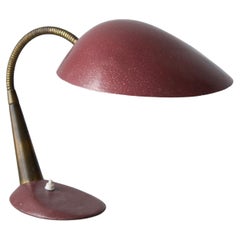 Italian Designer, Adjustable Table Lamp, Brass, Red Lacquered Metal, 1950s