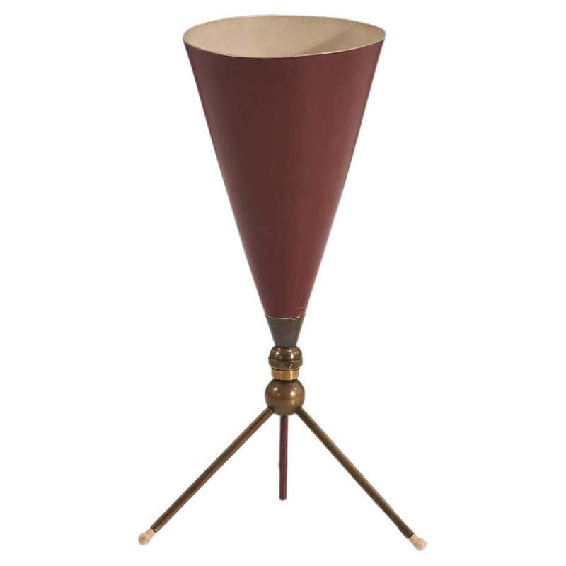 Italian Red Lacquered Table Lamp with Triangle Base at 1stDibs
