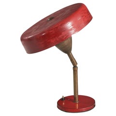 Italian Designer, Adjustable Table Lamp, Brass, Red Metal, Italy, 1950s