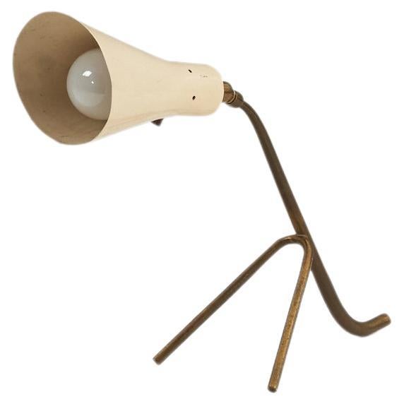 Italian Designer, Adjustable Table Lamp Brass White-Lacquered Metal, Italy 1950s For Sale