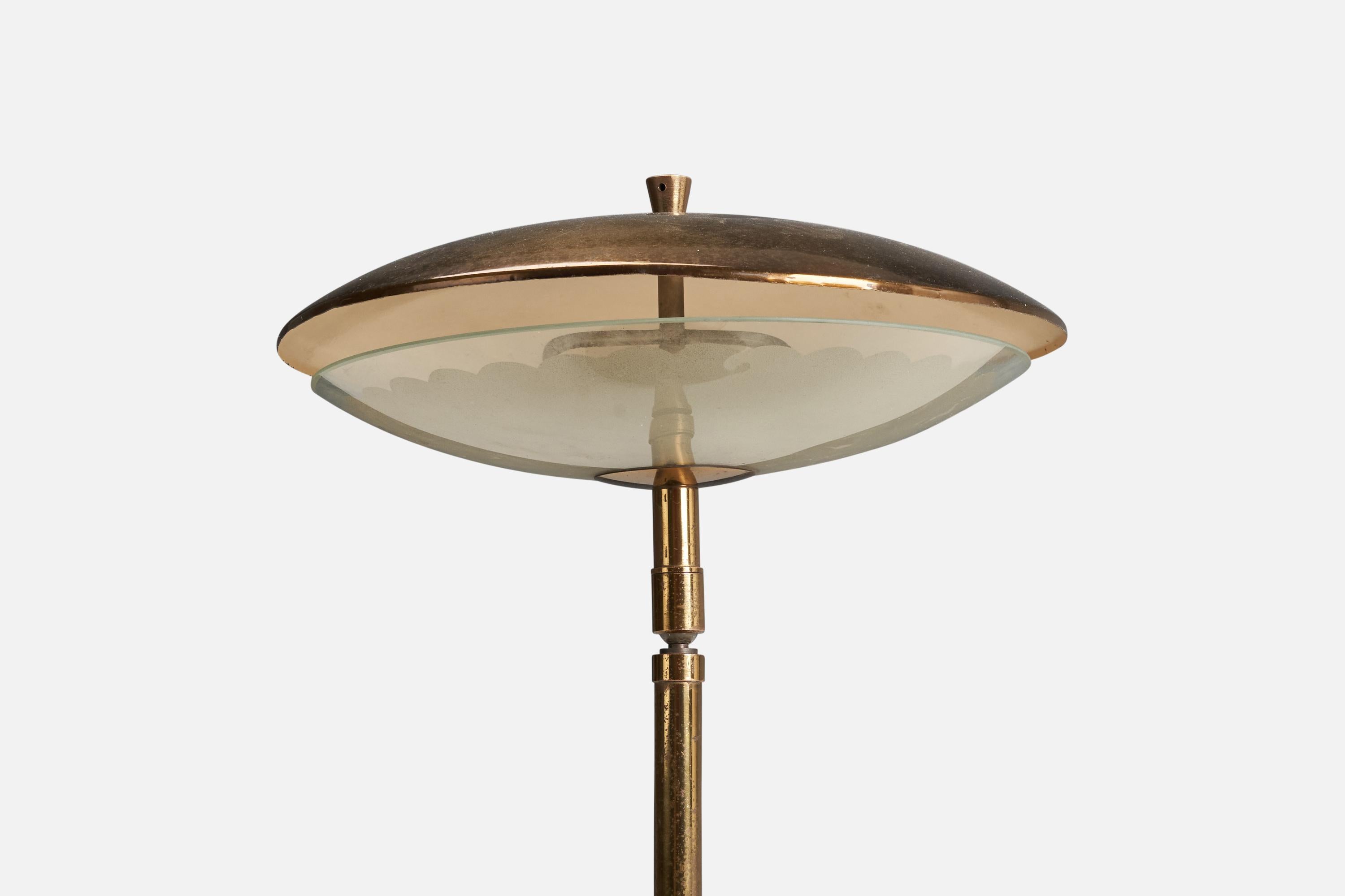 Italian Designer, Adjustable Table Lamp, Glass, Brass, Italy, 1940s 1