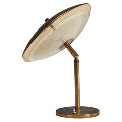 Italian Designer, Adjustable Table Lamp, Glass, Brass, Italy, 1940s