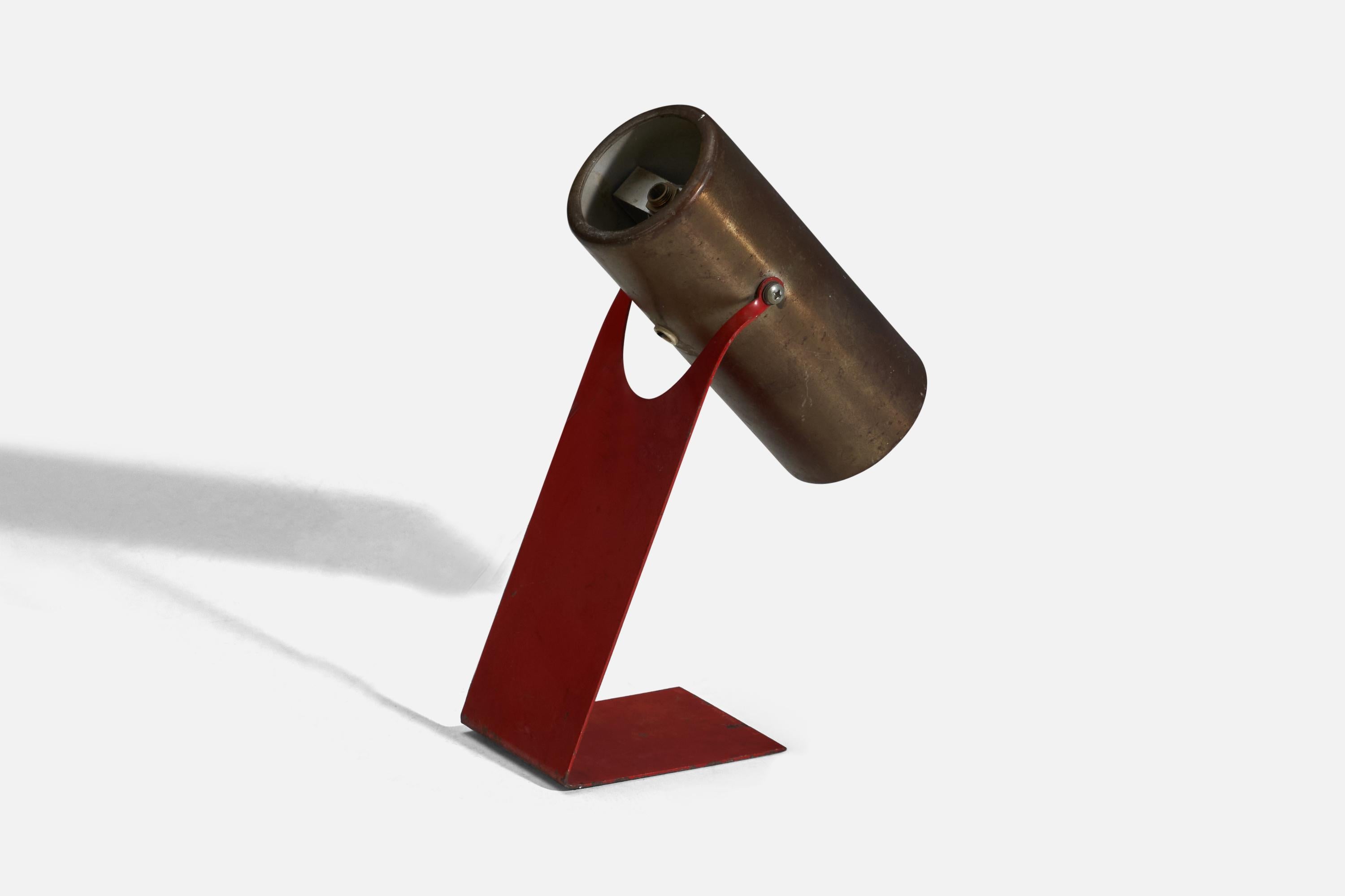 Mid-Century Modern Italian Designer, Adjustable Table Lamps, Brass, Lacquered Metal, Italy, 1960s