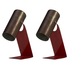 Italian Designer, Adjustable Table Lamps, Brass, Lacquered Metal, Italy, 1960s