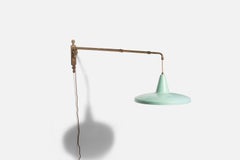 Italian Designer, Adjustable Wall Light, Brass, Lacquered Metal, Italy, 1940s
