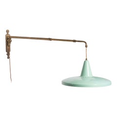 Italian Designer, Adjustable Wall Light, Brass, Lacquered Metal, Italy, 1940s