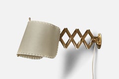 Italian Designer, Adjustable Wall Light, Brass, Parchment Paper, Italy, 1950s