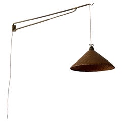 Italian Designer, Adjustable Wall Light, Brass, Rattan, Italy, 1940s Italian Designer, Adjustable Wall Light, Brass, Rattan, Italy, 1940s