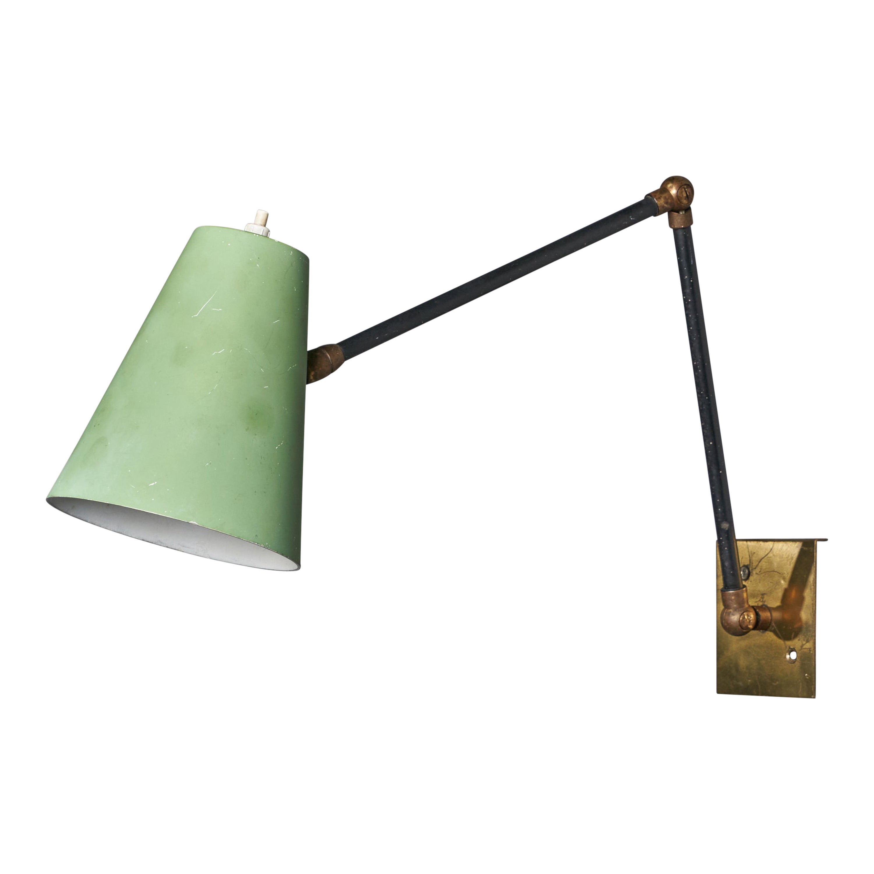 Italian Designer, Adjustable Wall Light, Metal, Brass, Italy, 1950s
