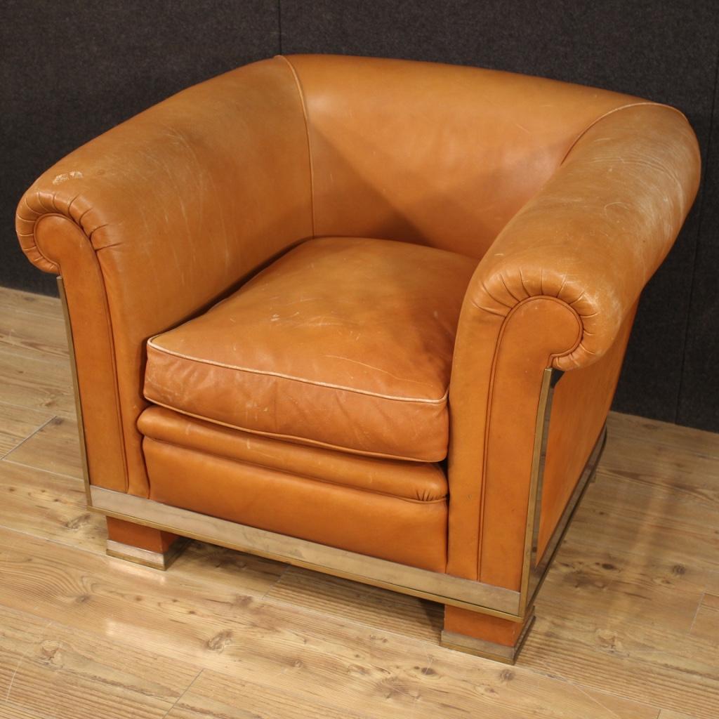 Italian Designer Armchair in Leather For Sale 7