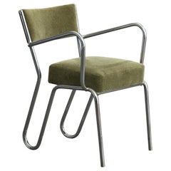 Italian Designer, Armchair, Steel, Mohair, Italy, 1930s