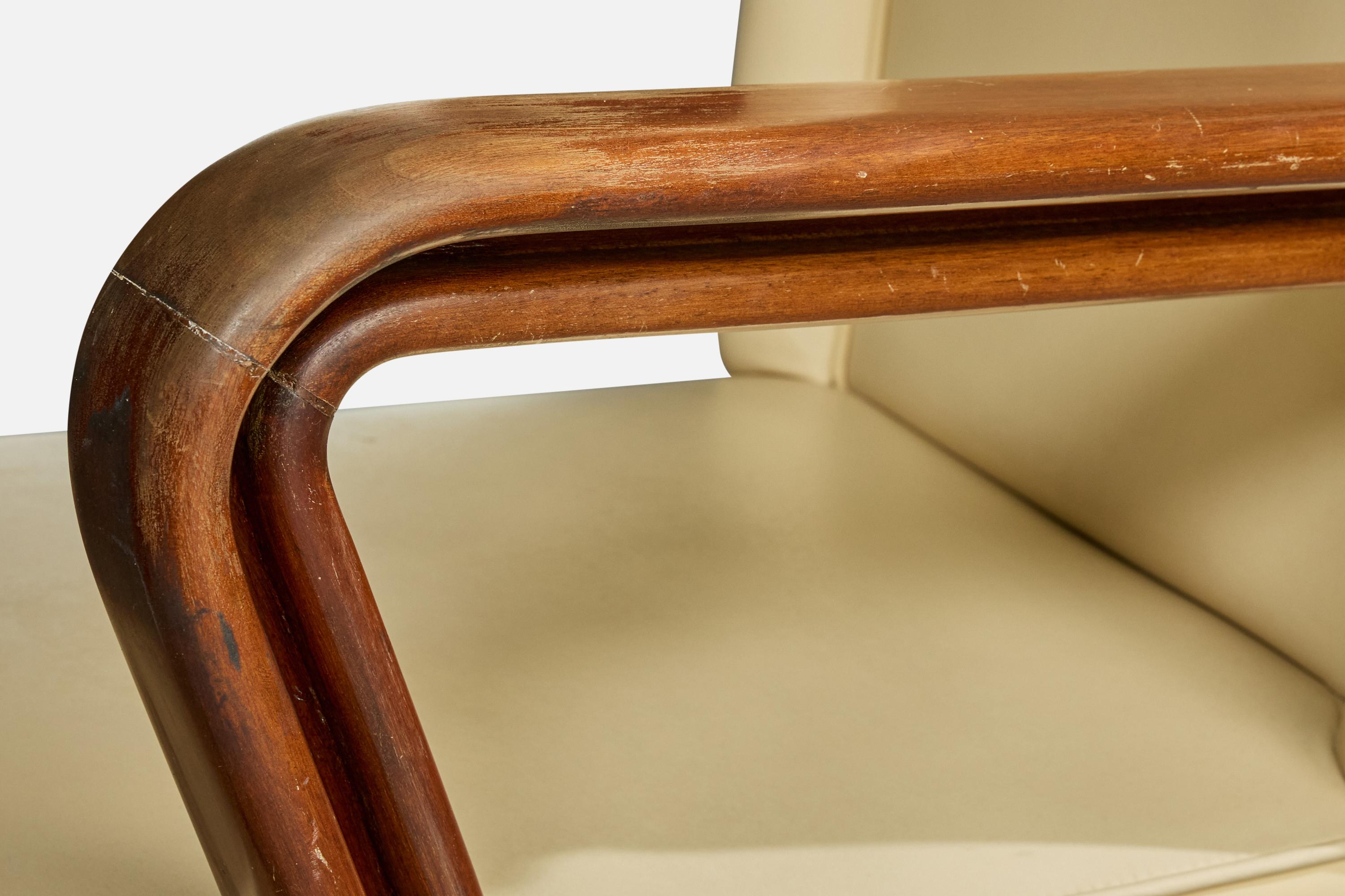 Italian Designer, Armchair, Wood, Vinyl, Italy, 1930s For Sale 5