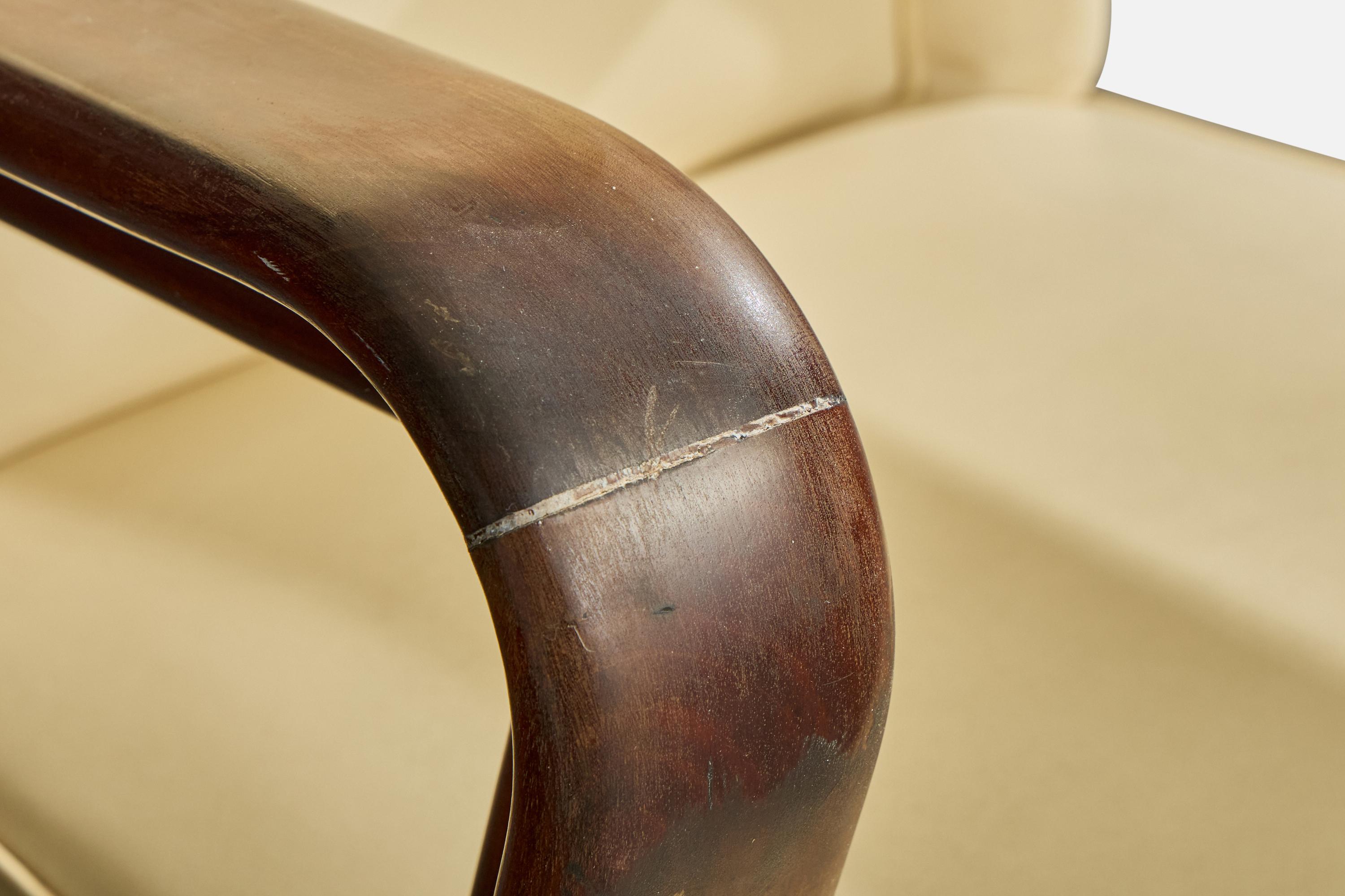 Italian Designer, Armchair, Wood, Vinyl, Italy, 1930s For Sale 7