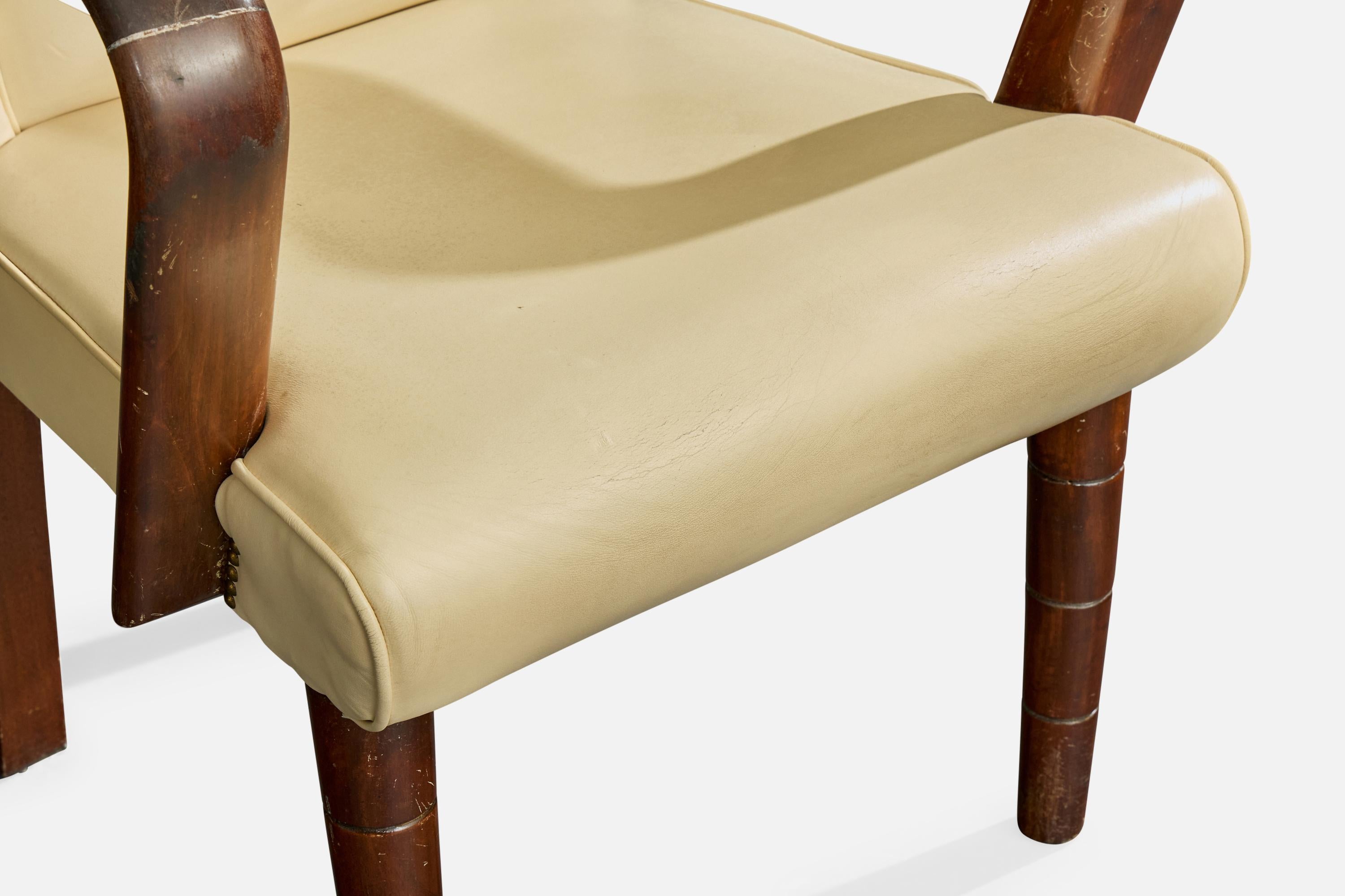 Italian Designer, Armchair, Wood, Vinyl, Italy, 1930s For Sale 8