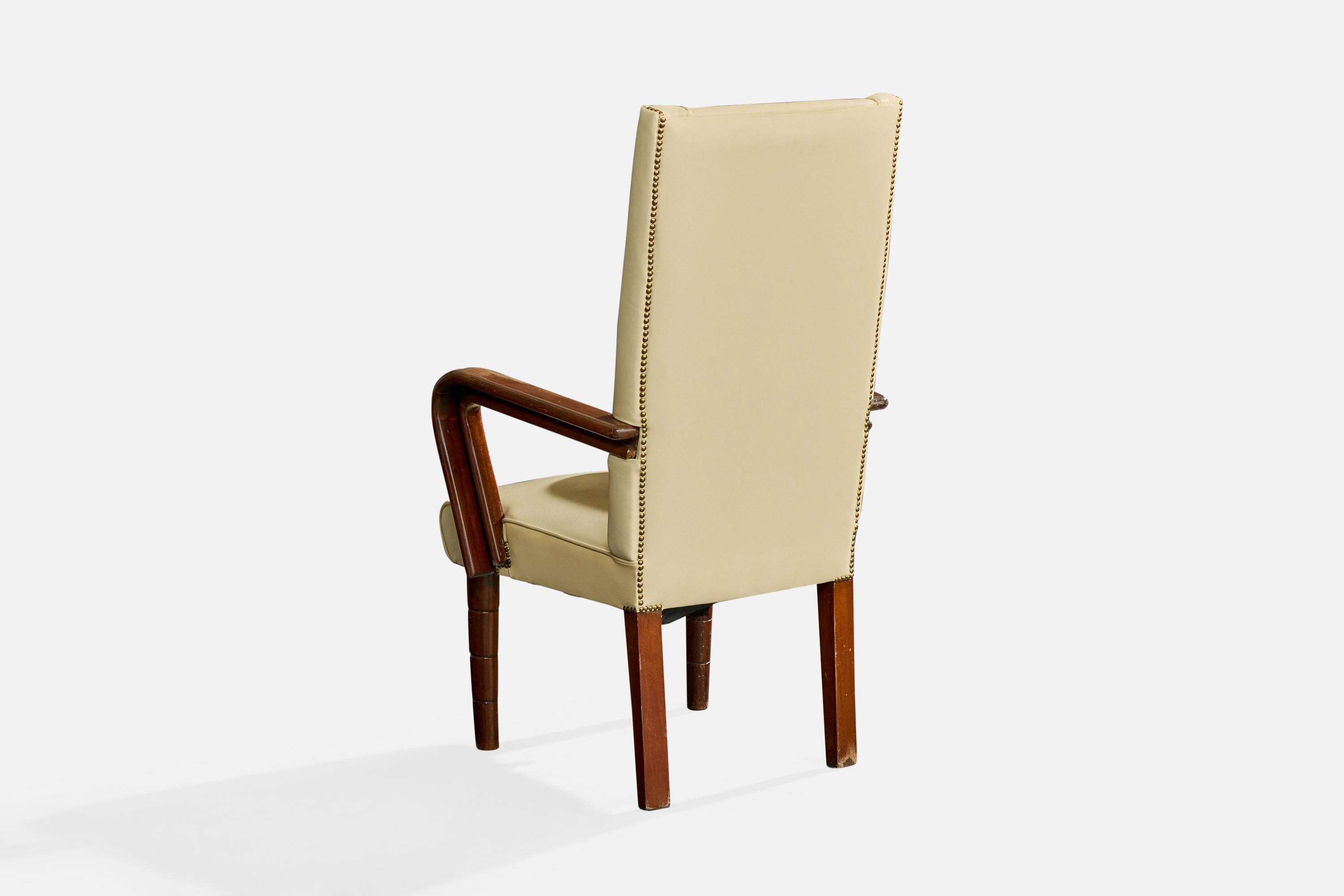 Mid-20th Century Italian Designer, Armchair, Wood, Vinyl, Italy, 1930s For Sale