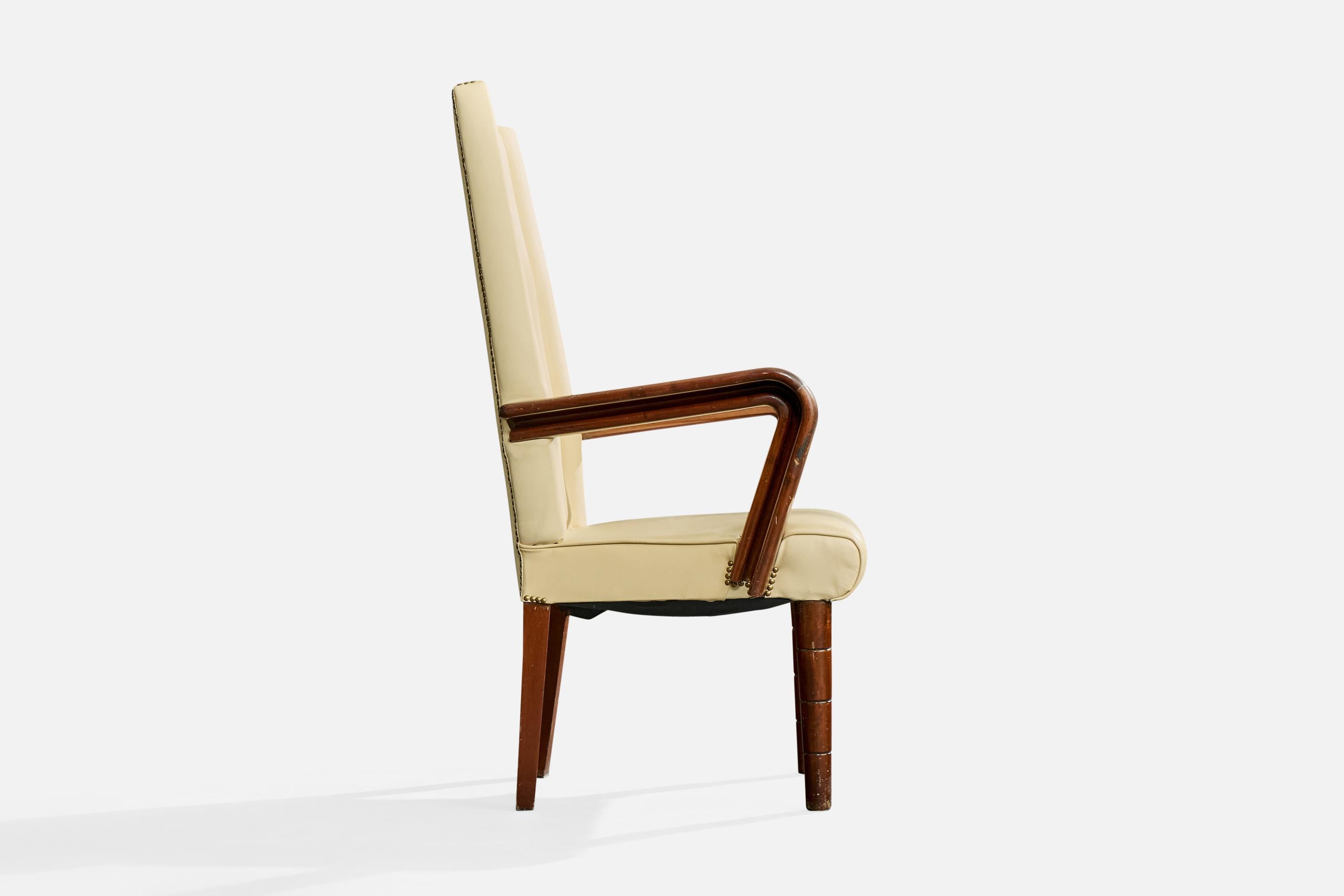 Italian Designer, Armchair, Wood, Vinyl, Italy, 1930s For Sale 1