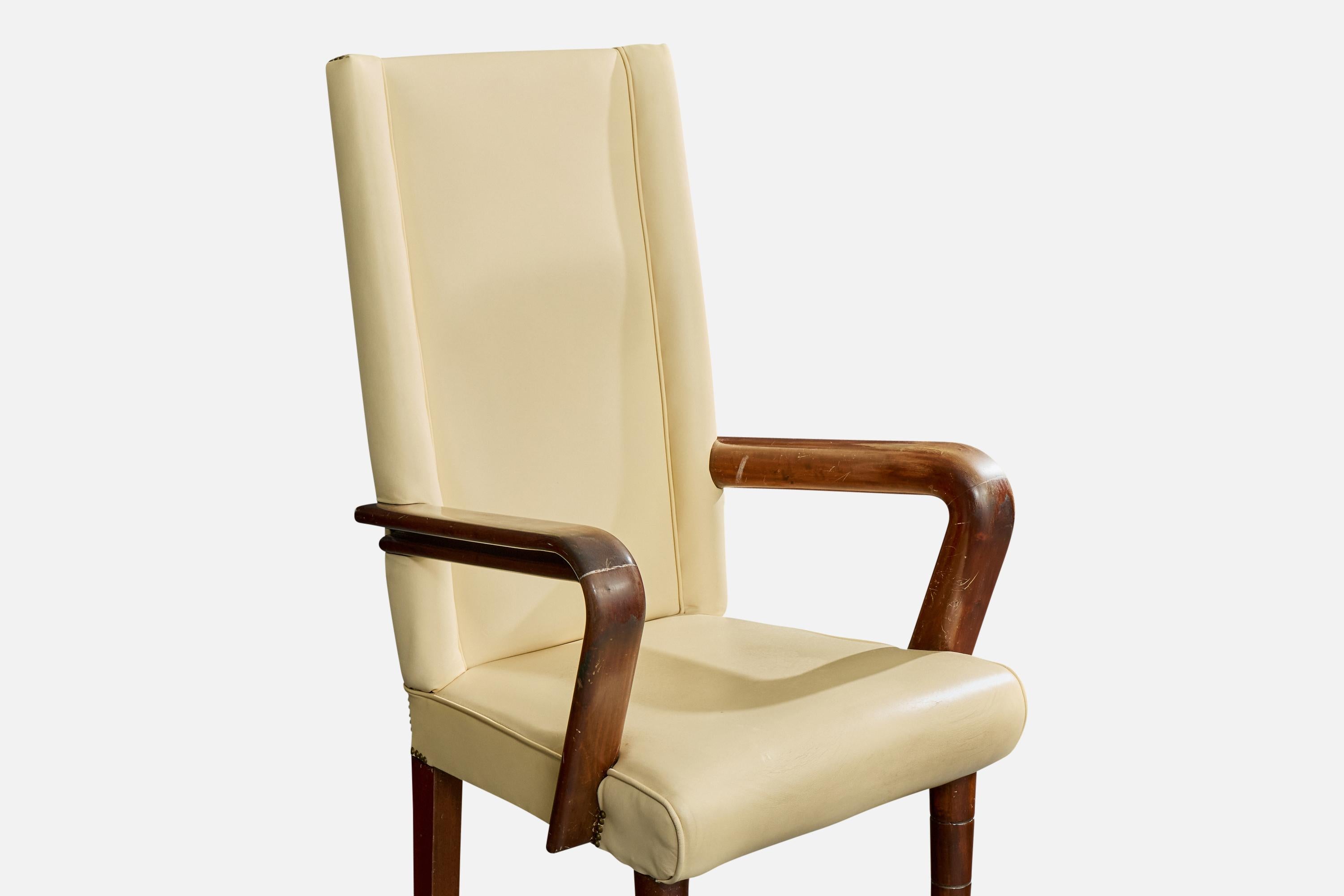Italian Designer, Armchair, Wood, Vinyl, Italy, 1930s For Sale 2