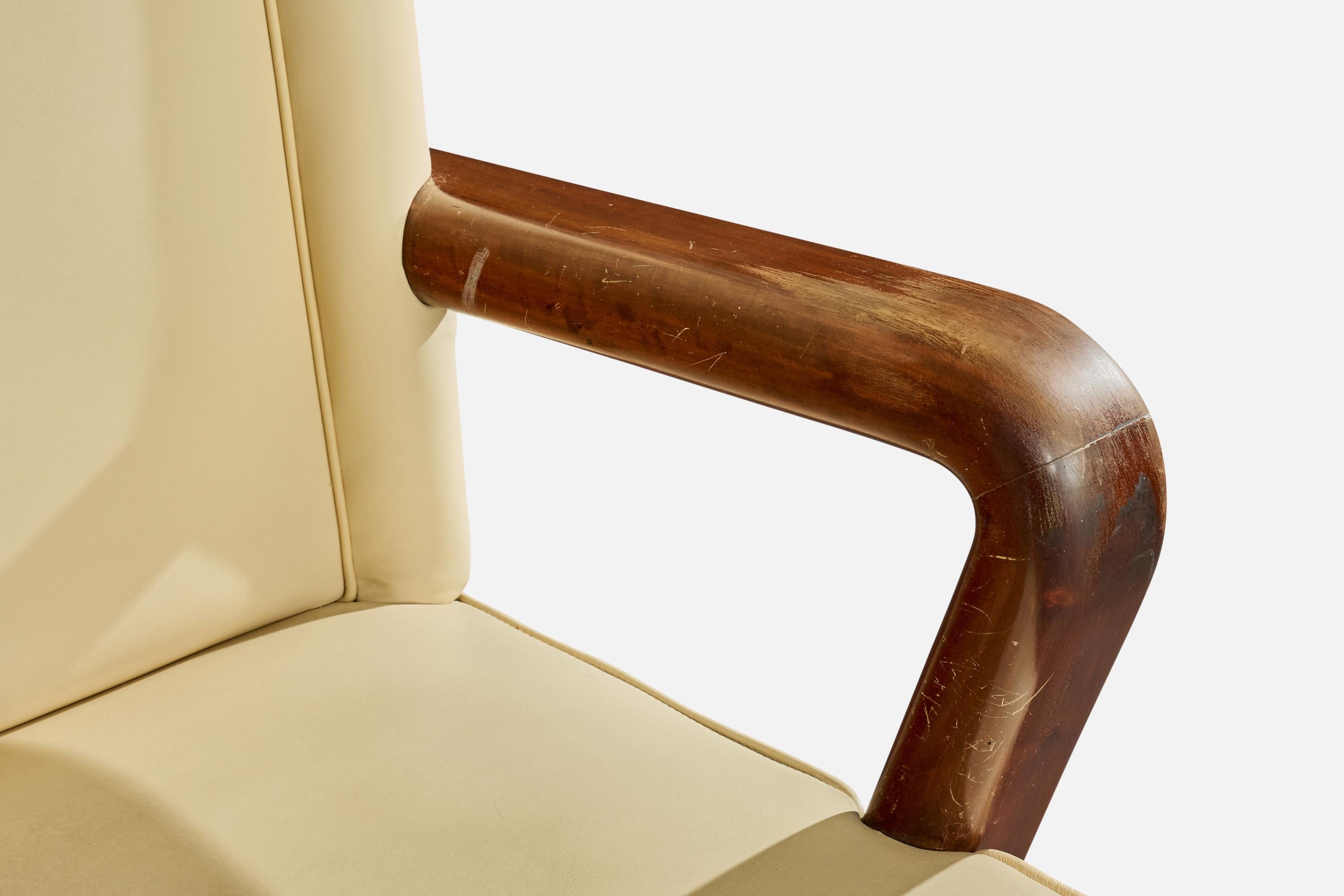 Italian Designer, Armchair, Wood, Vinyl, Italy, 1930s For Sale 4