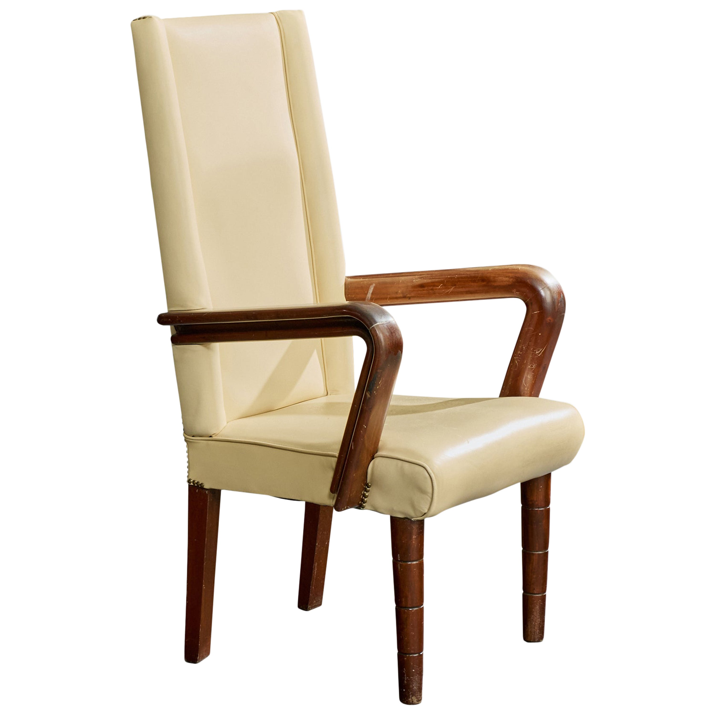 Italian Designer, Armchair, Wood, Vinyl, Italy, 1930s