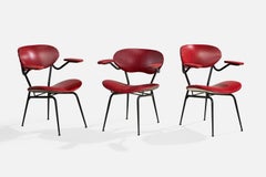 Italian Designer, Armchairs, Metal, Vinyl, Italy, 1960s