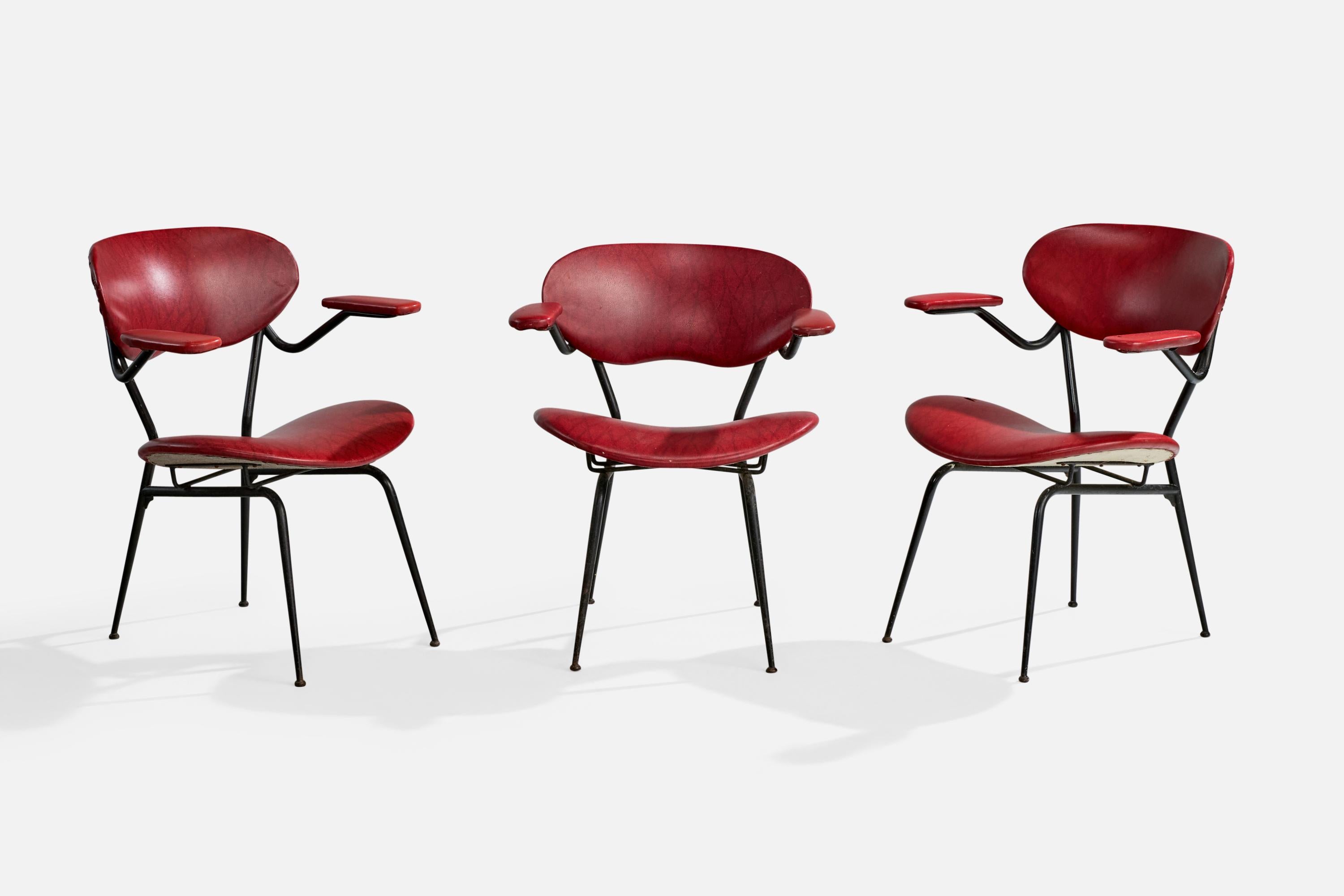 Mid-Century Modern Italian Designer, Armchairs, Metal, Vinyl, Italy, 1960s For Sale