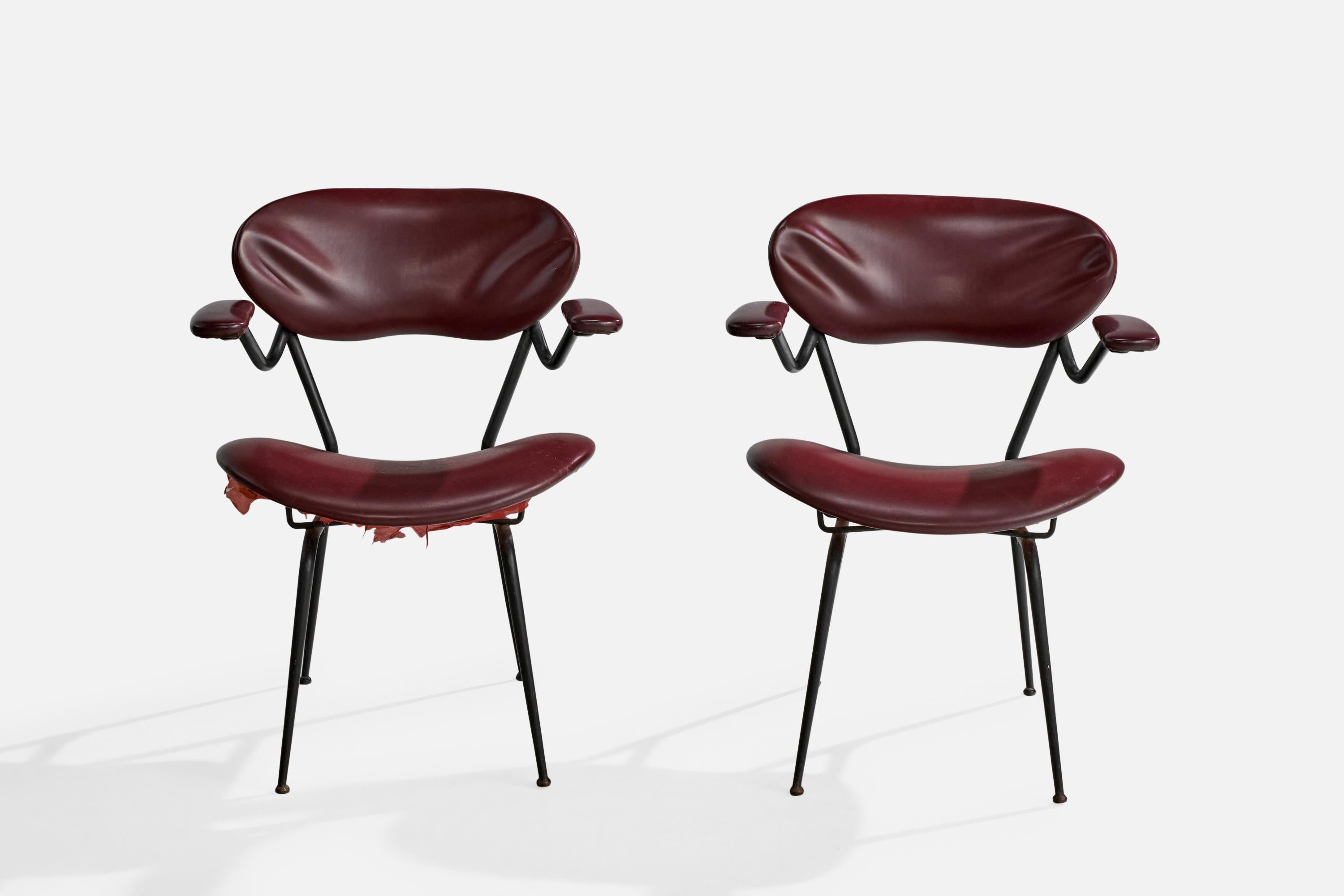Italian Designer, Armchairs, Metal, Vinyl, Italy, 1960s In Good Condition For Sale In High Point, NC