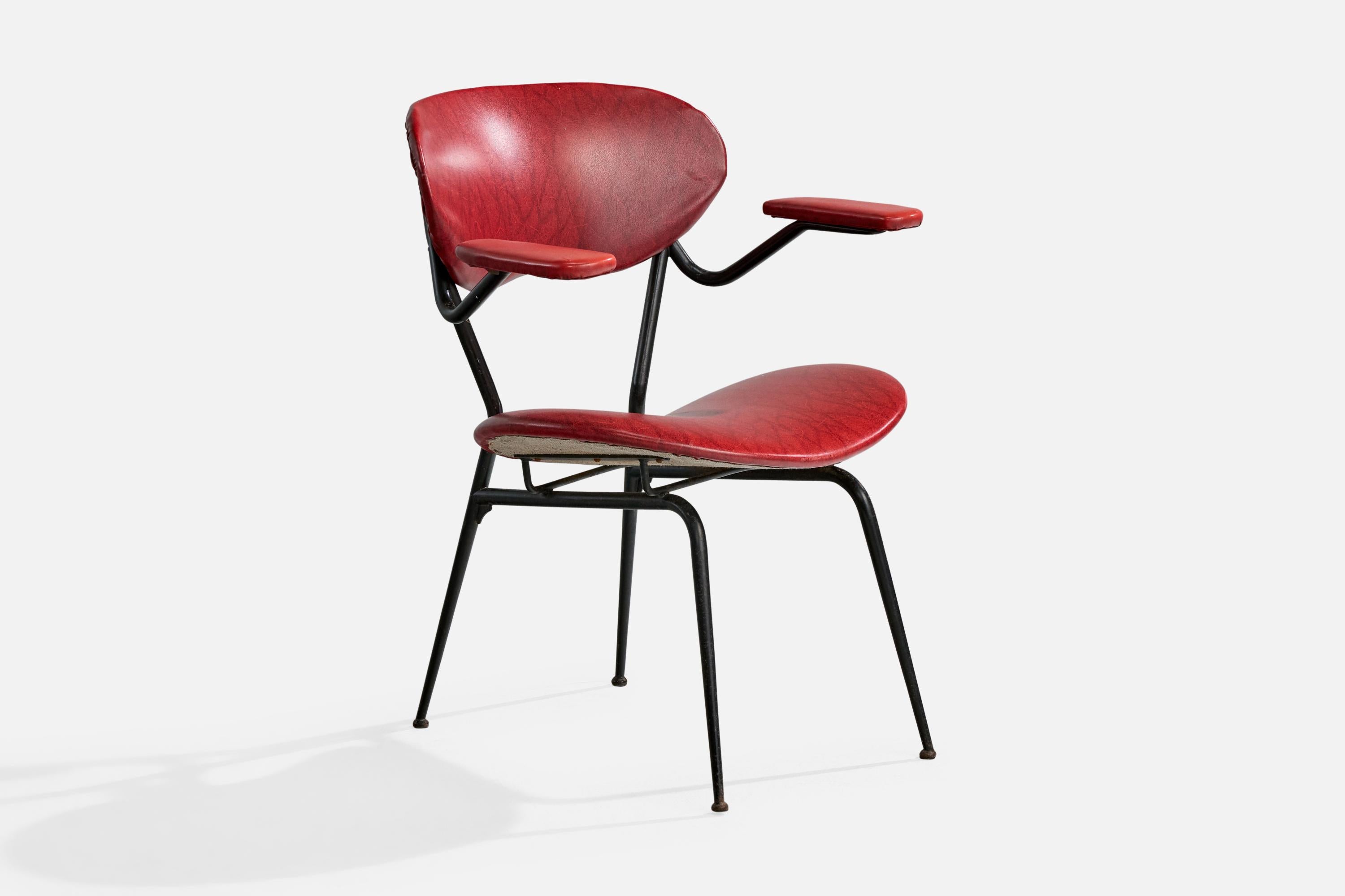 Italian Designer, Armchairs, Metal, Vinyl, Italy, 1960s In Good Condition For Sale In High Point, NC