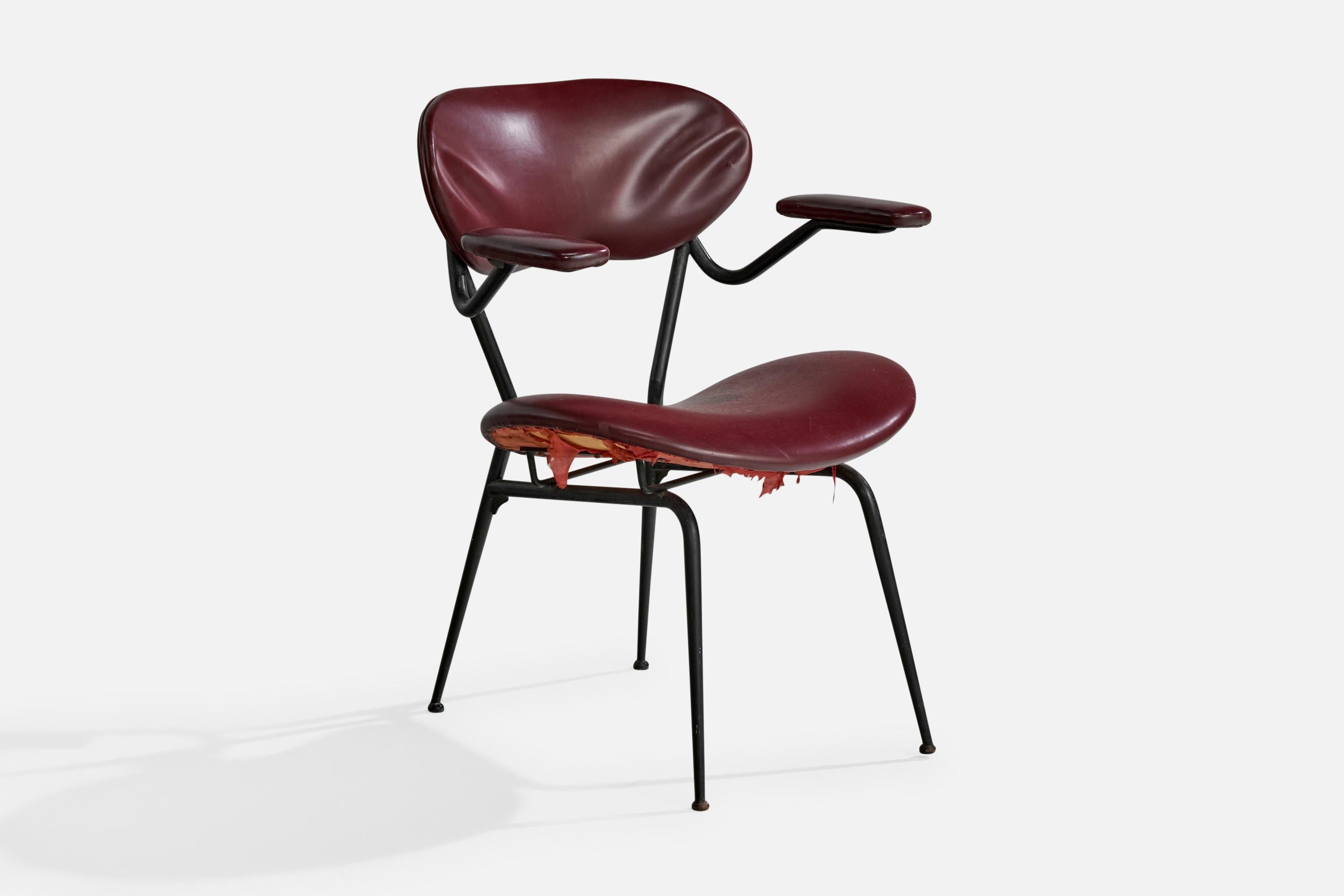 Mid-20th Century Italian Designer, Armchairs, Metal, Vinyl, Italy, 1960s For Sale