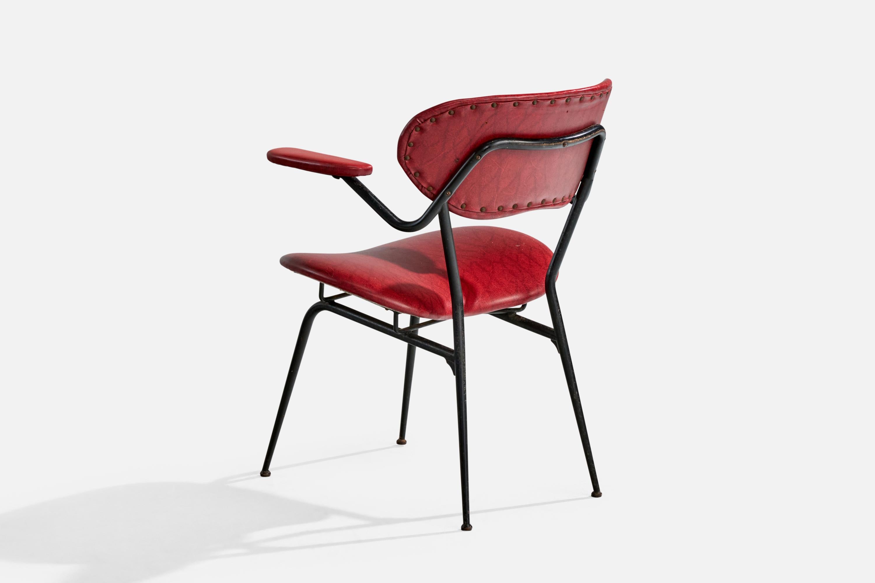 Mid-20th Century Italian Designer, Armchairs, Metal, Vinyl, Italy, 1960s For Sale