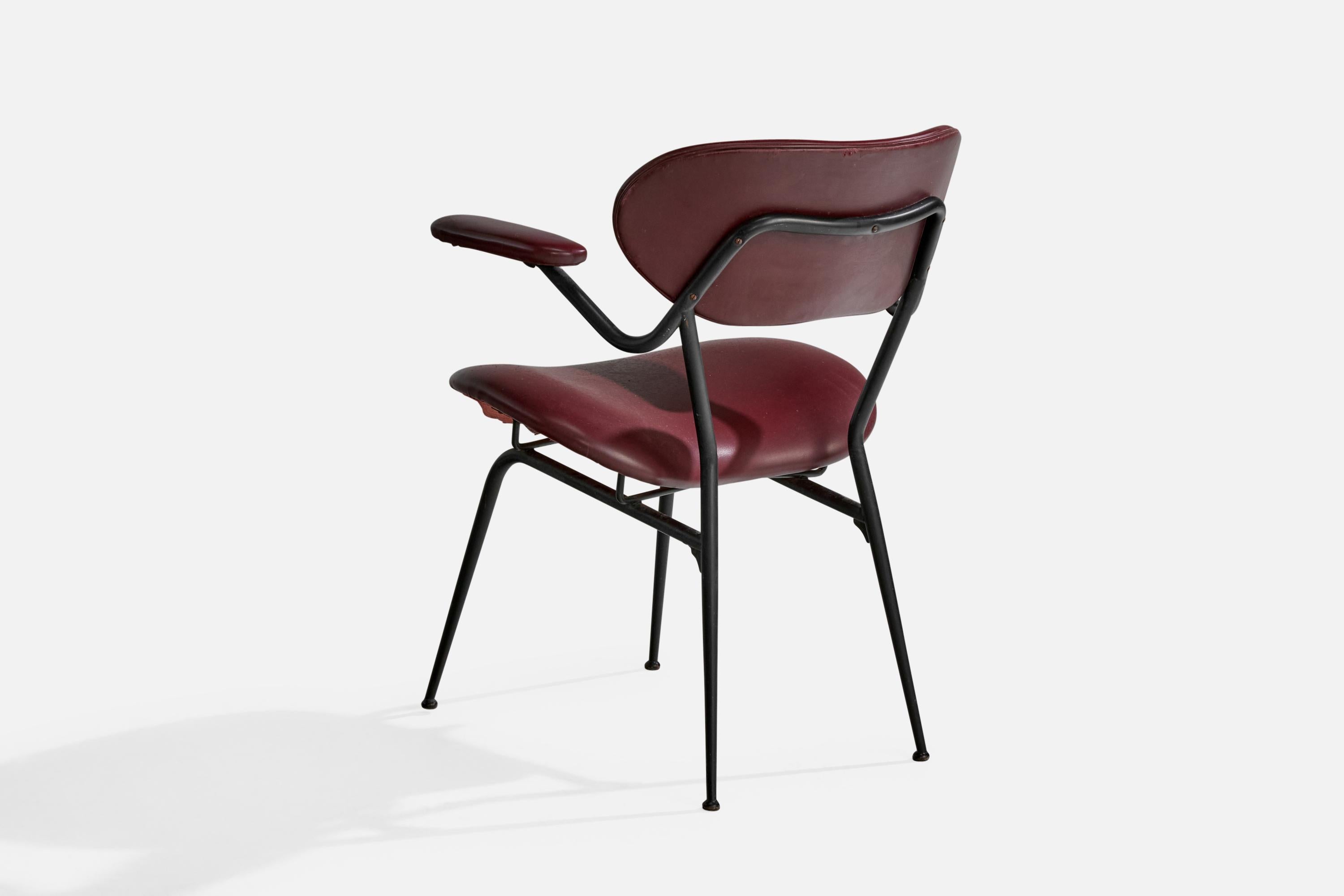Italian Designer, Armchairs, Metal, Vinyl, Italy, 1960s For Sale 1