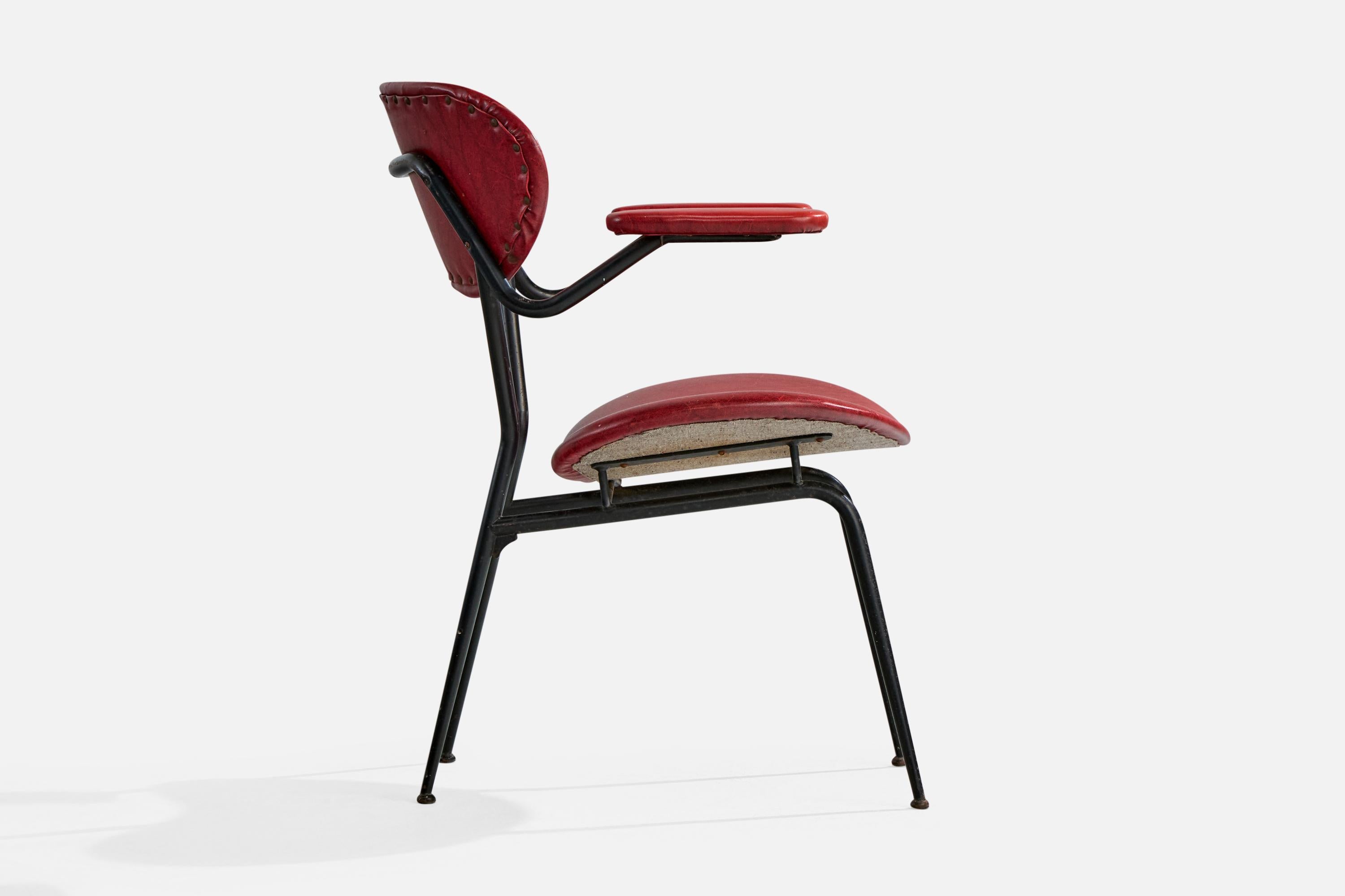 Italian Designer, Armchairs, Metal, Vinyl, Italy, 1960s For Sale 1