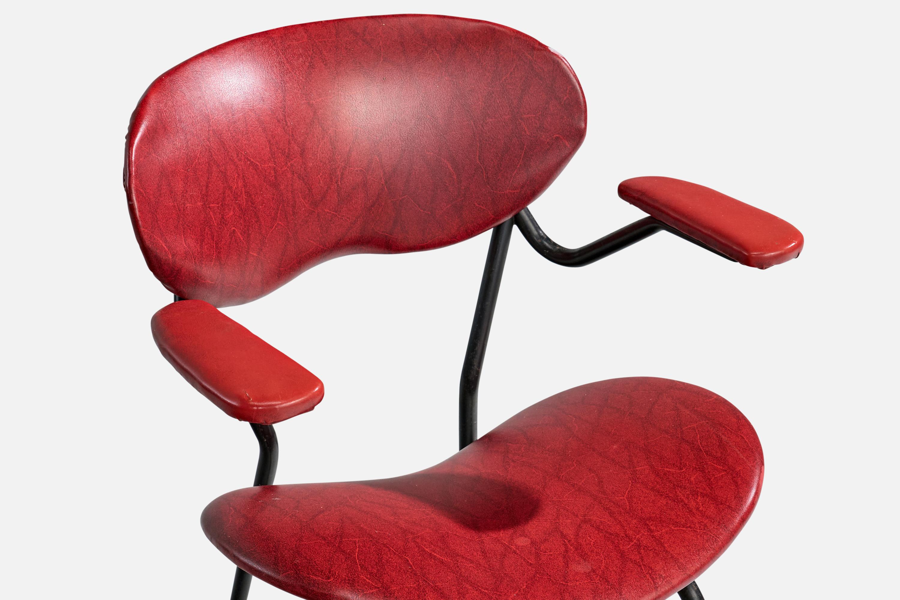 Italian Designer, Armchairs, Metal, Vinyl, Italy, 1960s For Sale 2