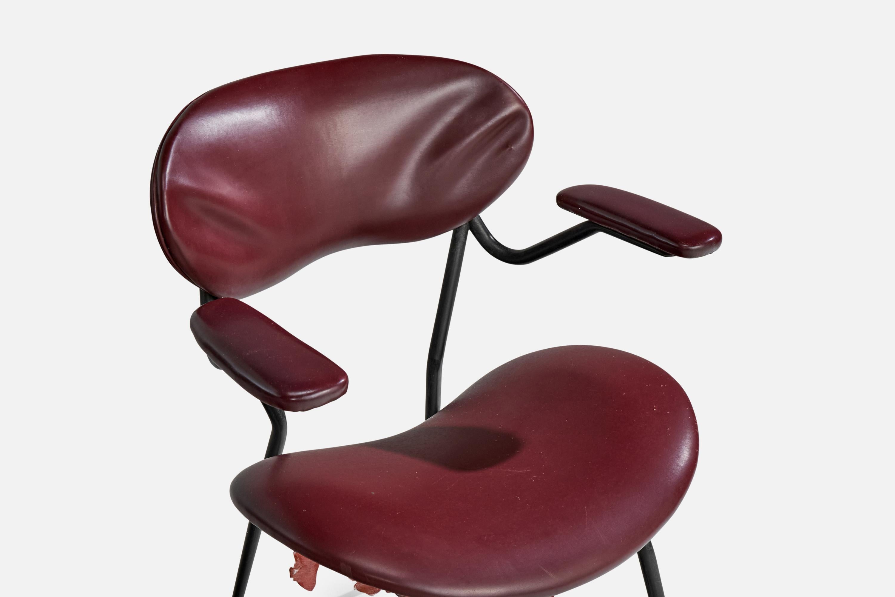 Italian Designer, Armchairs, Metal, Vinyl, Italy, 1960s For Sale 3