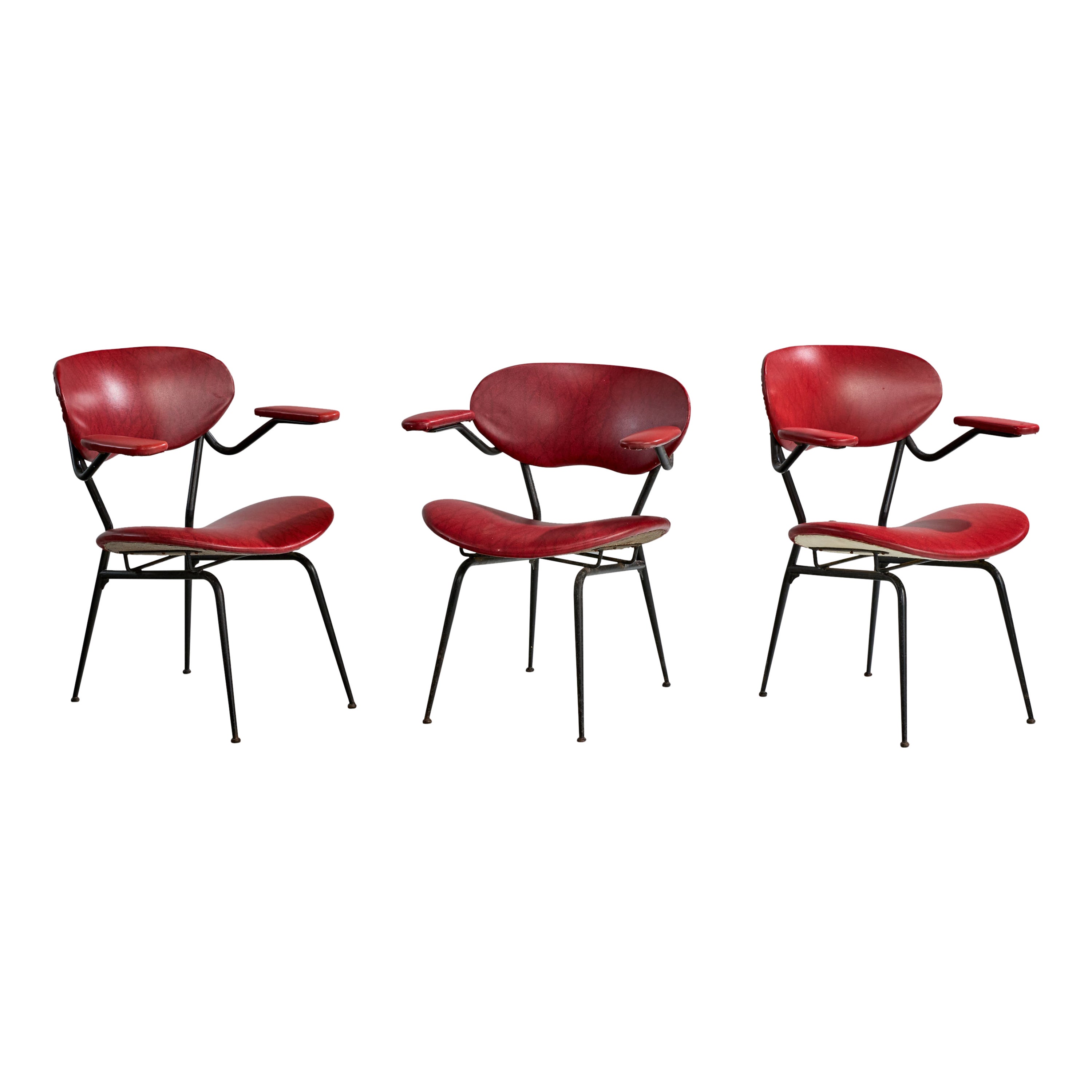 Italian Designer, Armchairs, Metal, Vinyl, Italy, 1960s For Sale