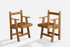 Italian Designer, Armchairs, Wood, Leather, Italy, 1960s