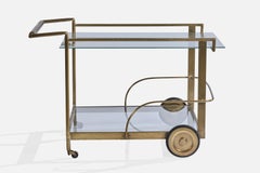 Italian Designer, Bar Cart, Brass, Glass, Italy, 1960s