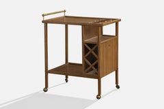 Italian Designer, Bar Cart, Wood, Brass, Italy, 1950s