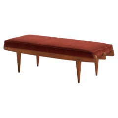 Italian Designer, Bench, Beech, Mohair, Italy, 1940s