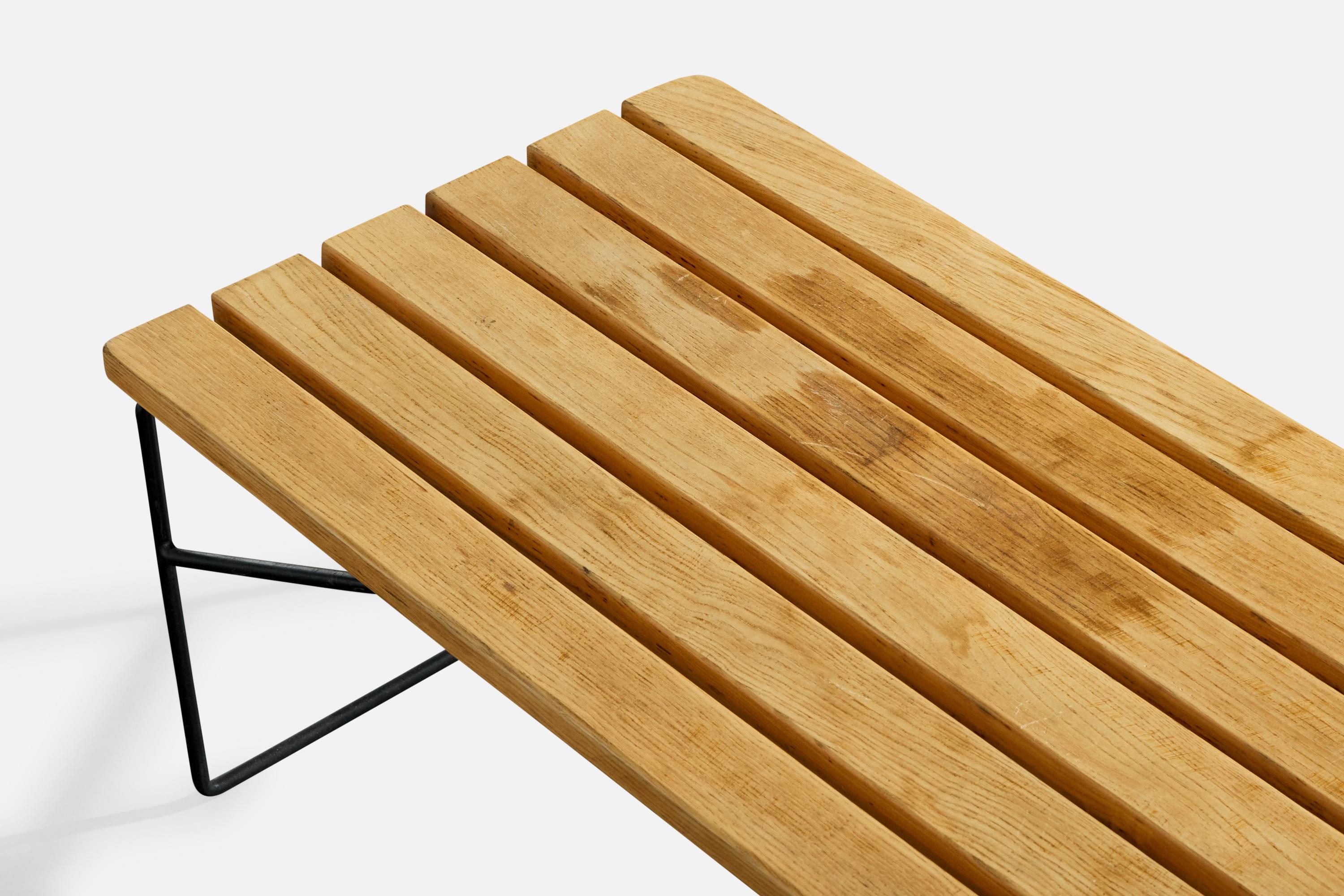 Italienischer Designer, Bank, Eiche, Eisen, Italien, 1960er (Mitte des 20. Jahrhunderts) im Angebot