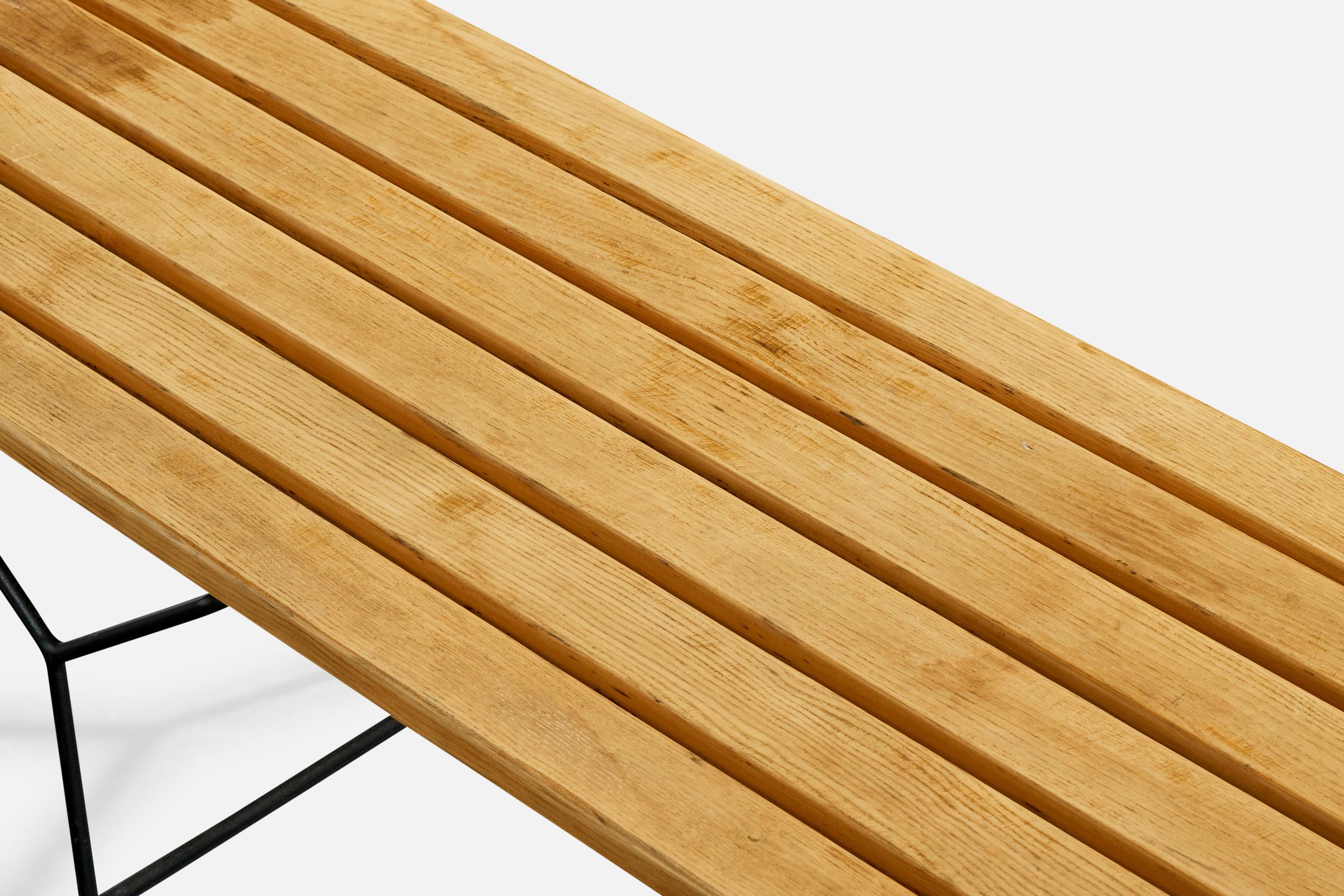 Italienischer Designer, Bank, Eiche, Eisen, Italien, 1960er im Angebot 1