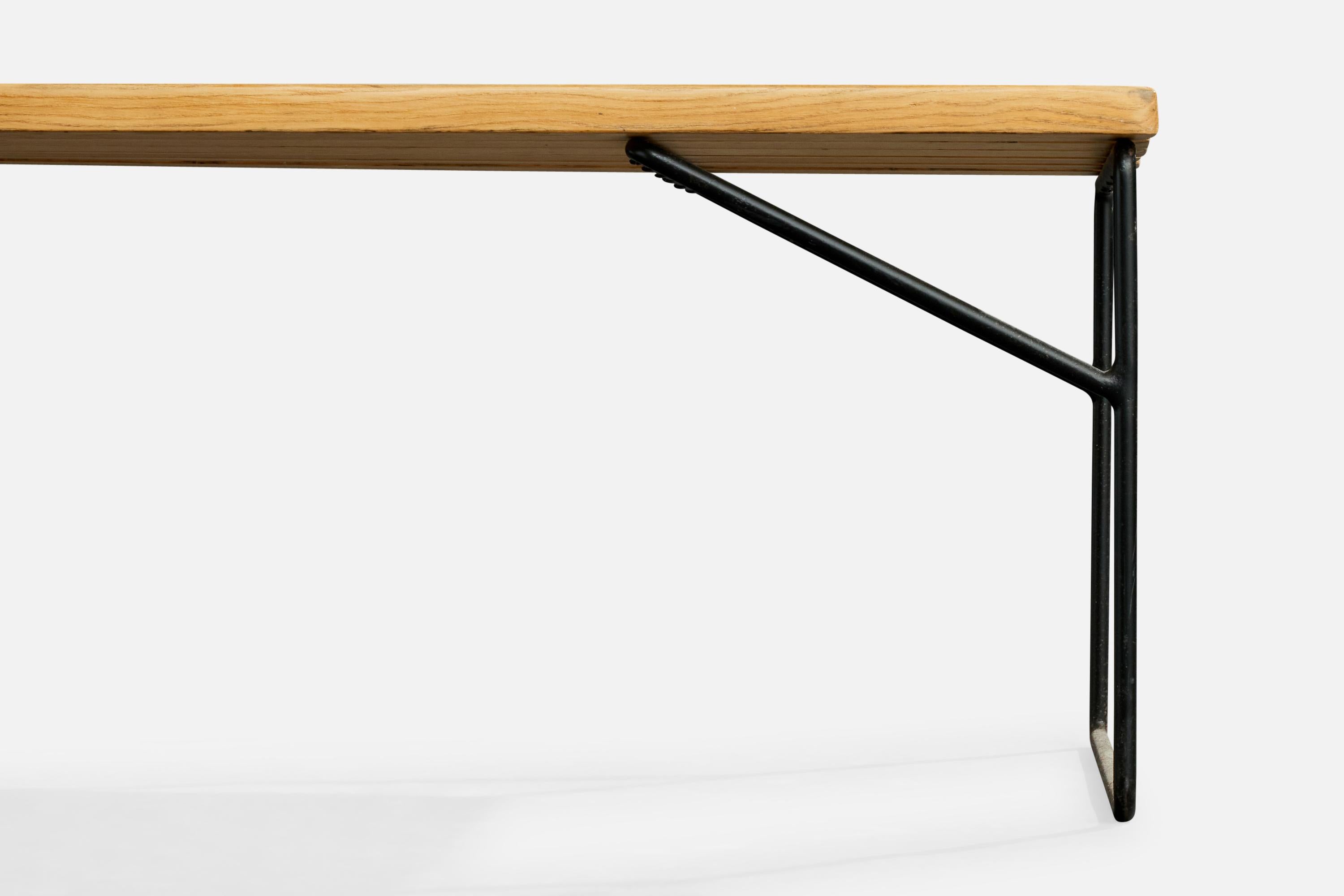 Italienischer Designer, Bank, Eiche, Eisen, Italien, 1960er im Angebot 3