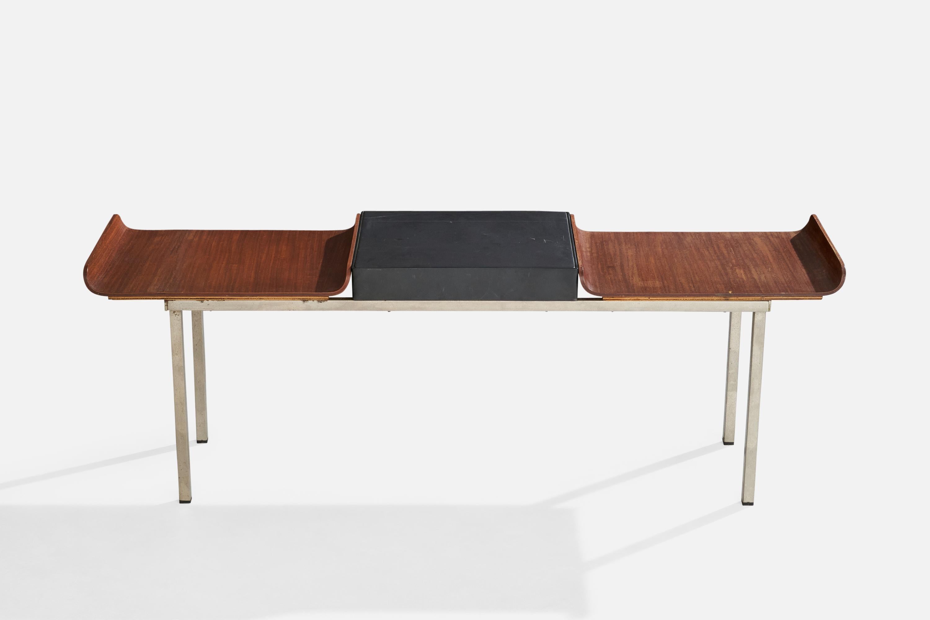 Mid-Century moderno Panchina di design italiano, acciaio, teak, vinile, Italia, anni '50 in vendita