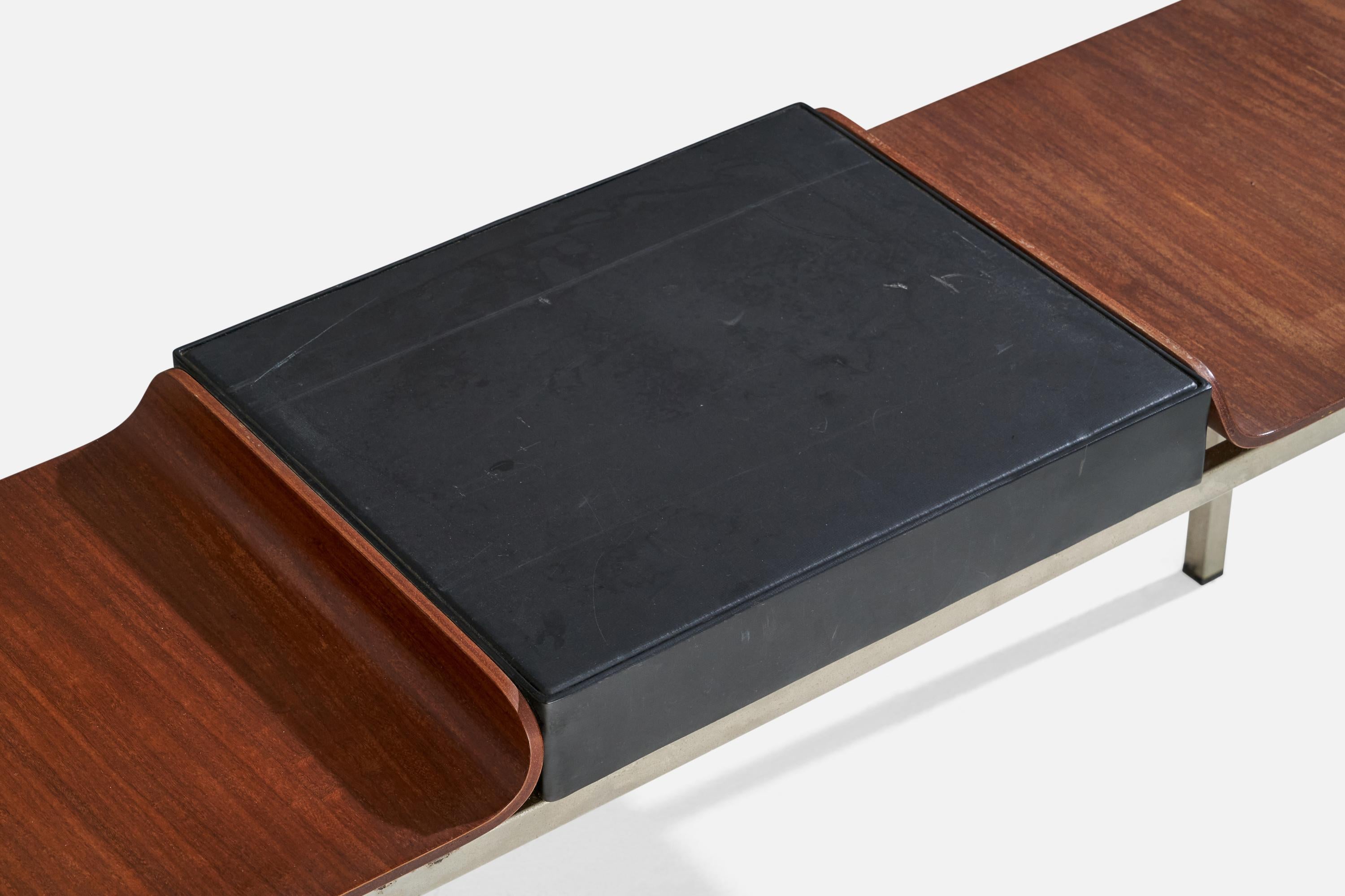 Metà XX secolo Panchina di design italiano, acciaio, teak, vinile, Italia, anni '50 in vendita