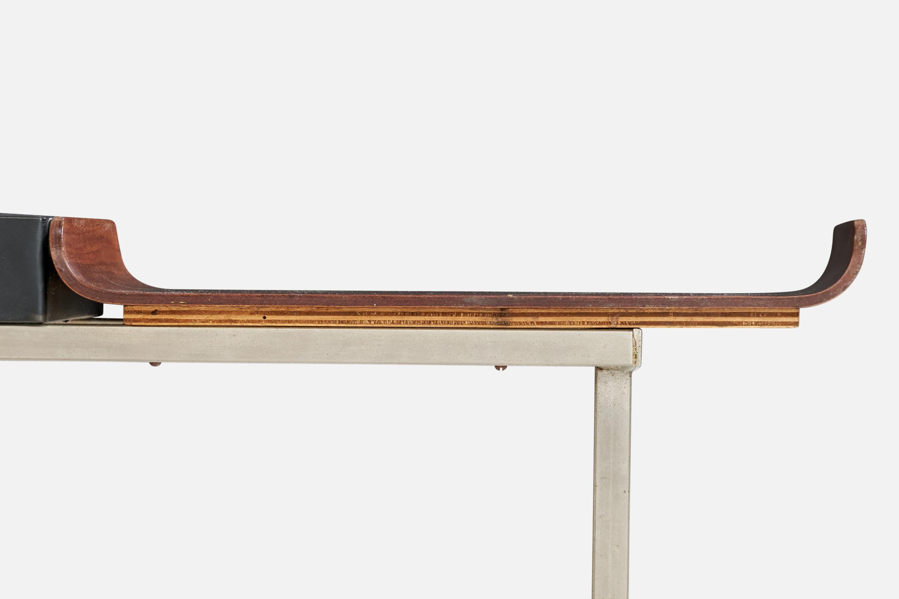 Panchina di design italiano, acciaio, teak, vinile, Italia, anni '50 in vendita 1
