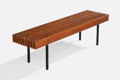 Italian Designer, Bench, Teak, Brass, Iron, Italy, 1950s
