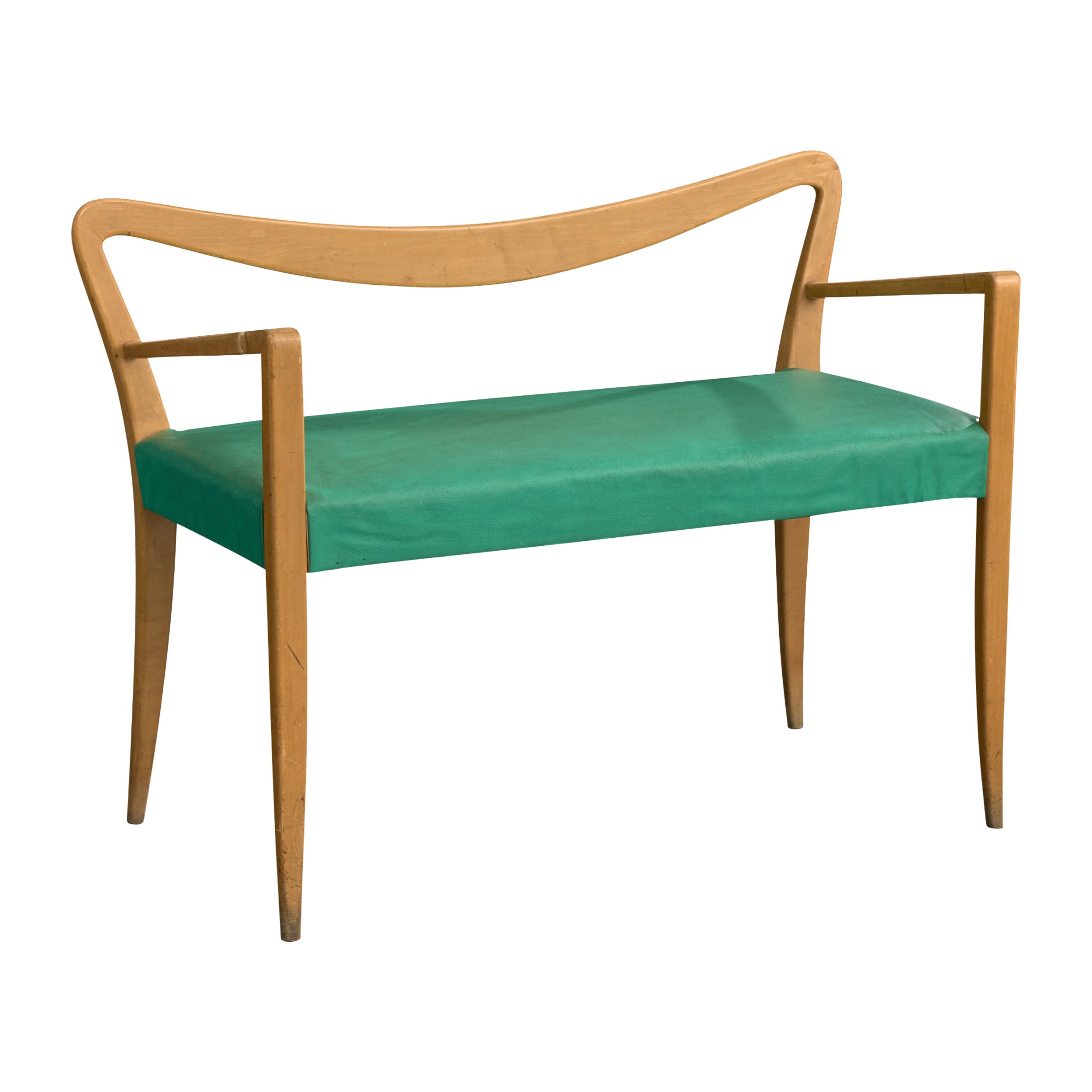 Italian Designer, Bench, Wood, Vinyl, Italy, 1960s